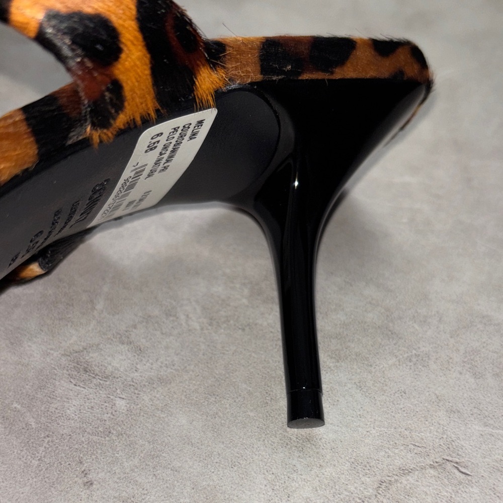 SCHUTZ Leopard-Print Pointed Toe Slide Mules - Brown/Black. Available in sz 6.5. - Picture 4 of 6